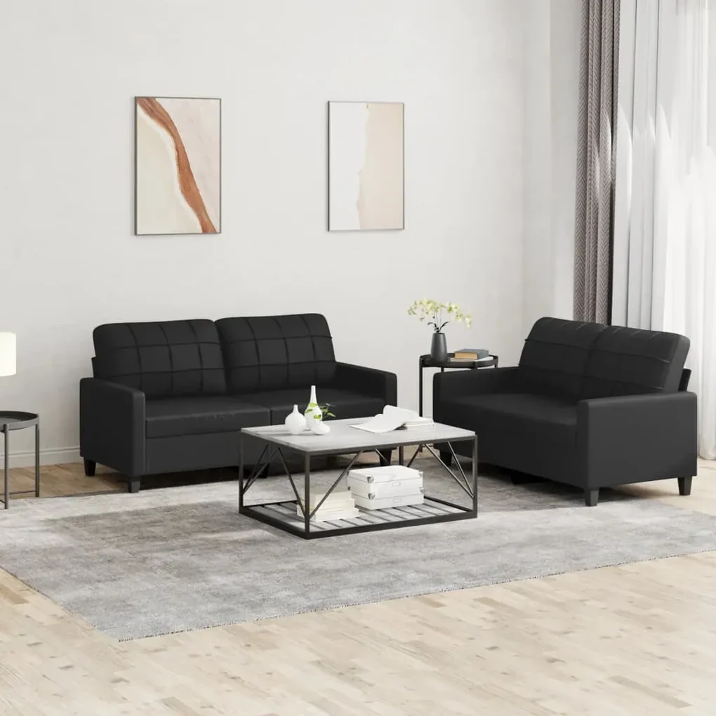 3201358 vidaXL Set de canapele cu perne, 2 piese, negru, piele ecologică