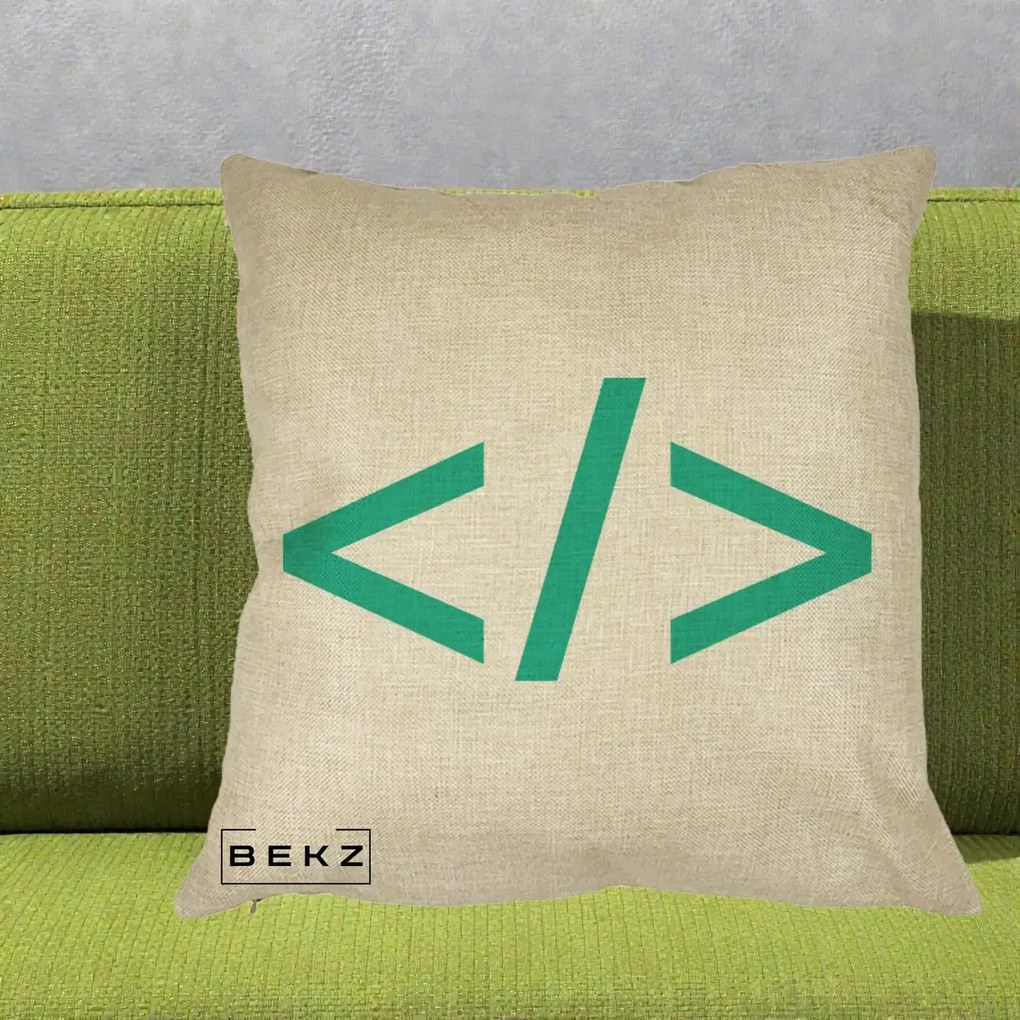 Perna Personalizata Cod HTML Turcoaz, 40x40 cm, Crem, Husa Detasabila, Perna Inclusa, BEKZ®