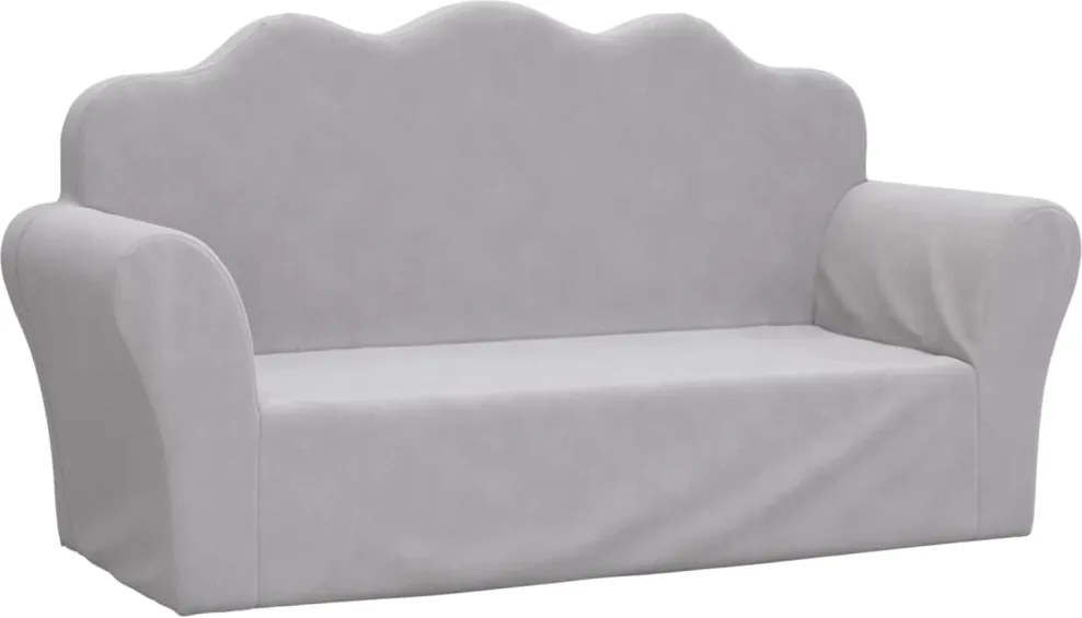 vidaXL Canapea pentru copii cu 2 locuri, gri deschis, pluș moale