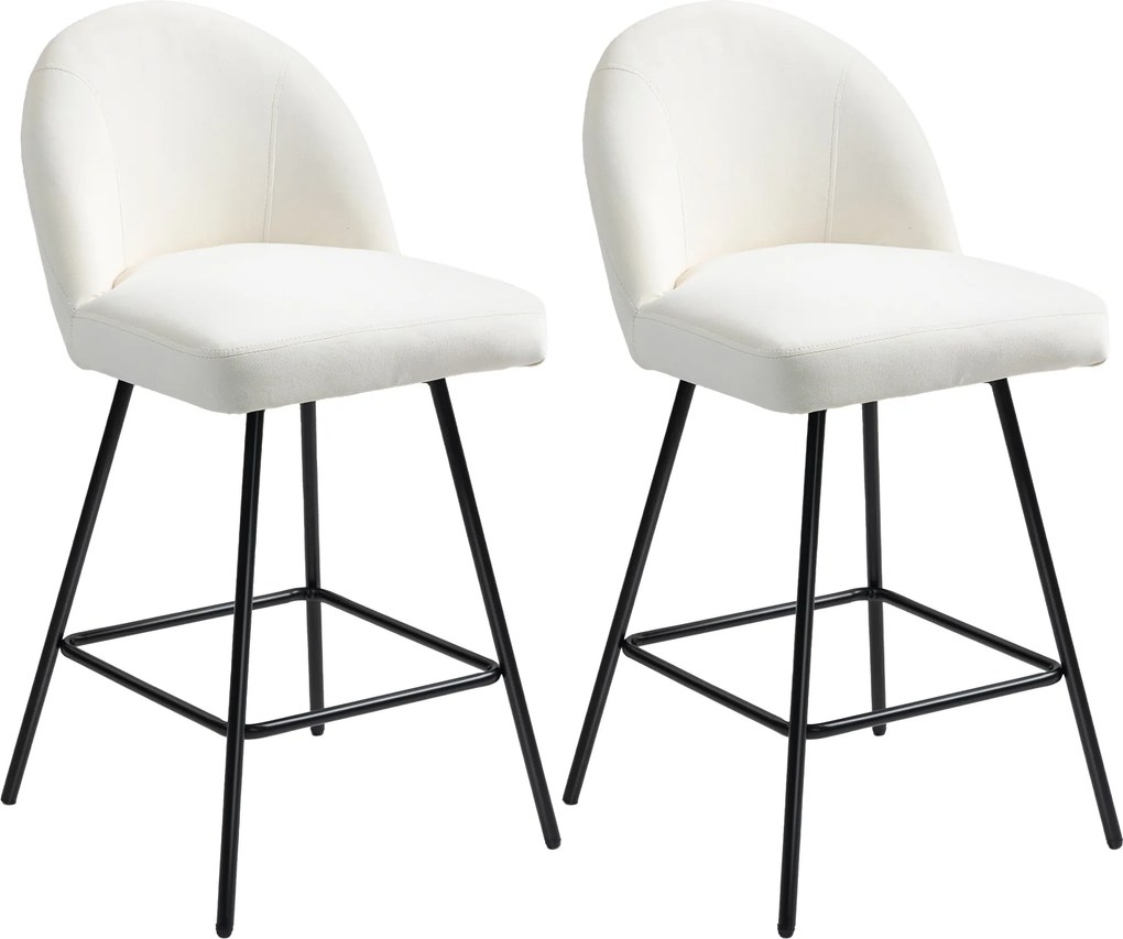 HOMCOM Set 2 Scaune de Bar cu Spătar din Catifea și Suport pentru Picioare, 48.5x56x92 cm, Alb Crem | Aosom Romania