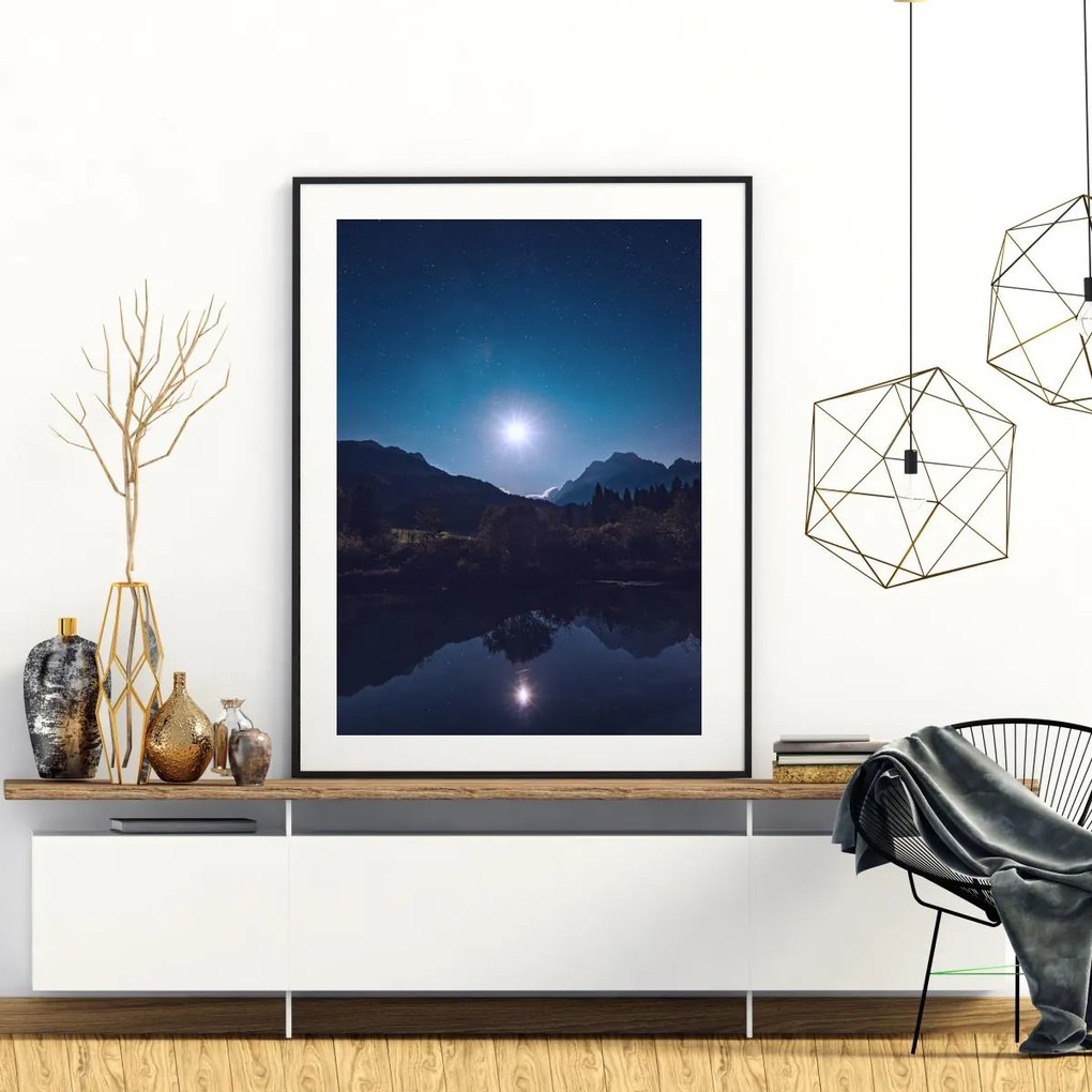 Poster - Lună plină deasupra lacului (A4)