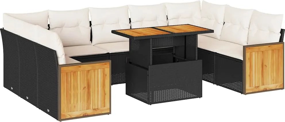 vidaXL Set canapele de grădină cu perne, 10 piese, negru, poliratan