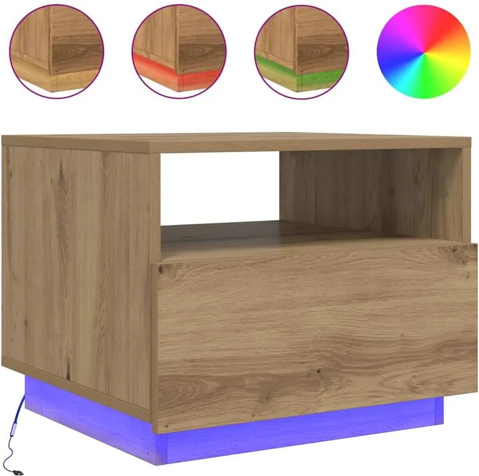 vidaXL Măsuță de cafea cu lumini LED, stejar artizanal, 50x49x40 cm