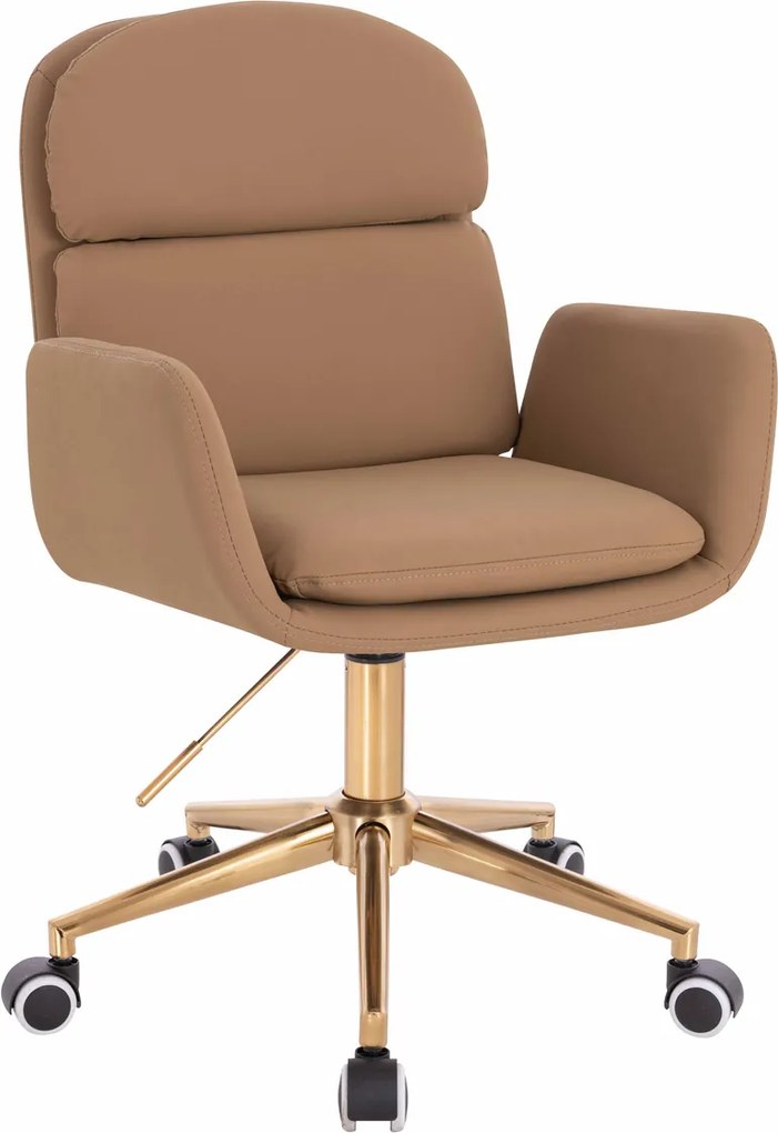 HR480K Scaun Caramel Piele Ecologica Premium Soft cu Bază Aurie
