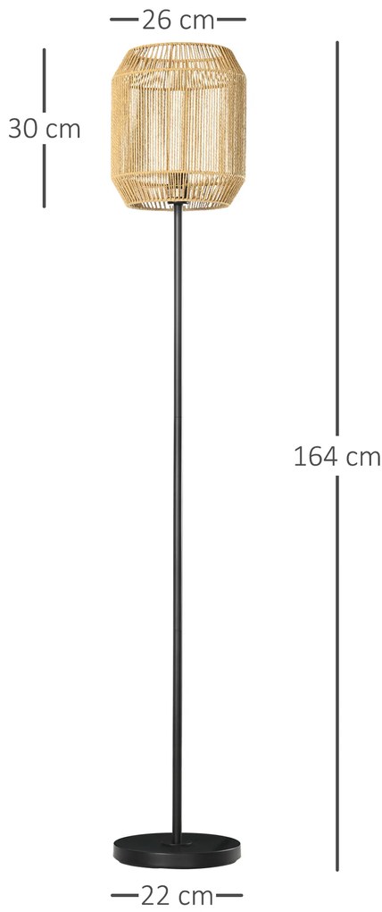 HOMCOM Lampadar de podea pentru living abajur din sfoara de hartie design natural baza E27 Max. 40W - Ø 26 x 164H cm | Aosom Romania
