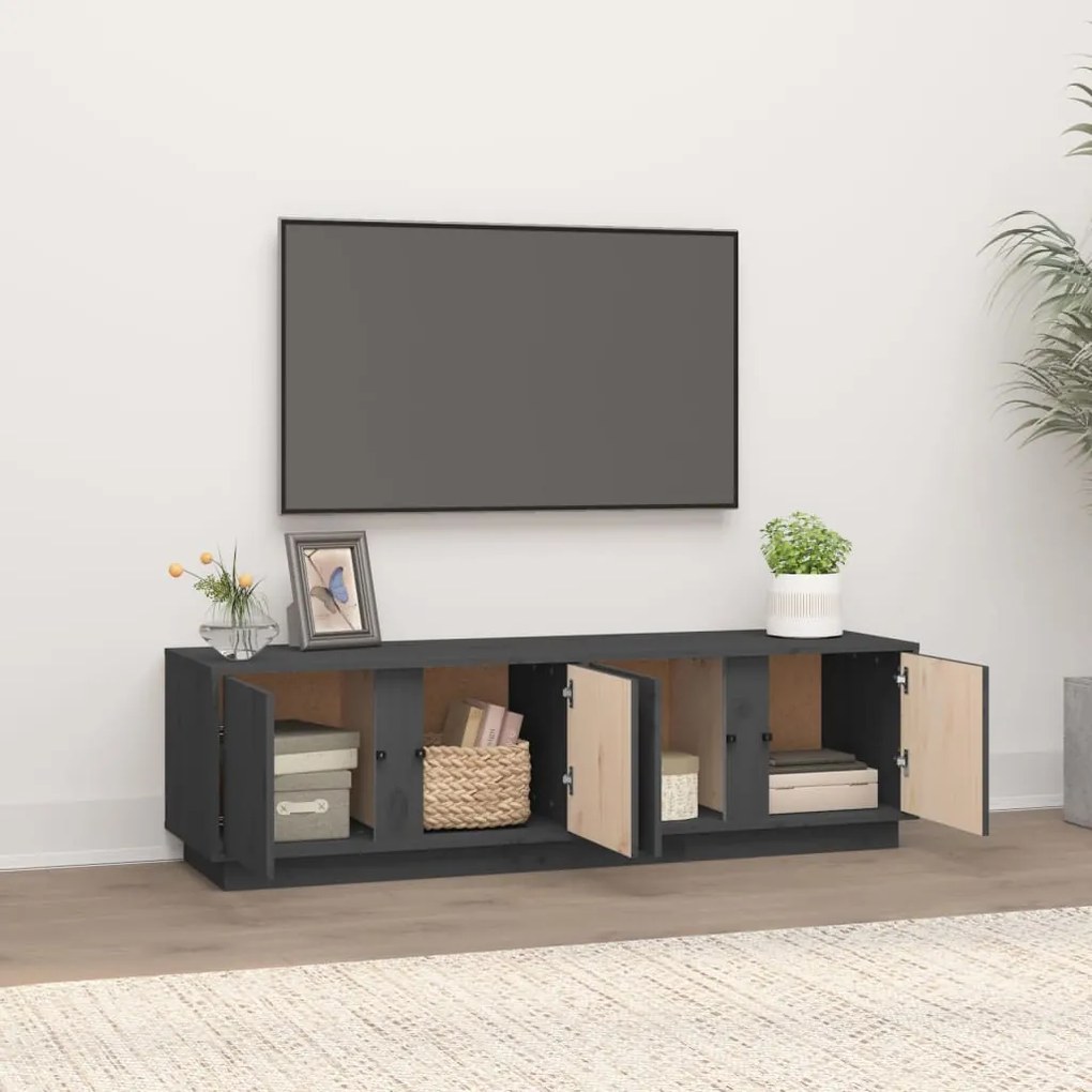 Comoda TV, gri, 140x40x40 cm, lemn masiv de pin