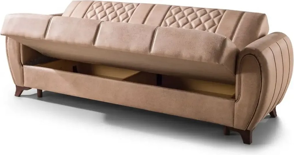 Canapea extensibila cu lada de depozitare 220x90x97 cm – stofa neagra, detalii aurii – Vegas