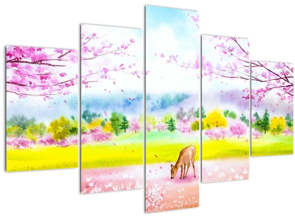 Tablou - Căprioară pictată, acuarelă (150x105 cm)