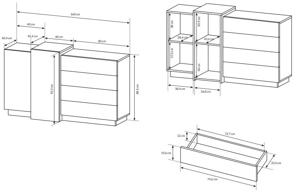 Comodă Three 2D4S (Stejar craft auriu + Alb). 1071397
