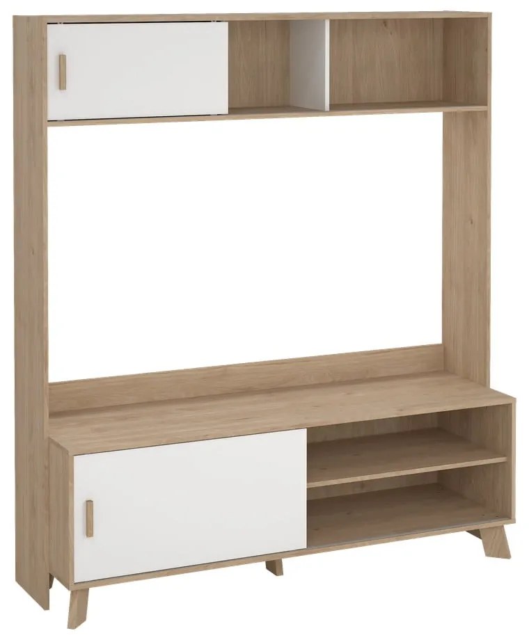 Set TV alb-în culoare naturală cu aspect de lemn de stejar 159x181x48 cm Ikast – Tvilum