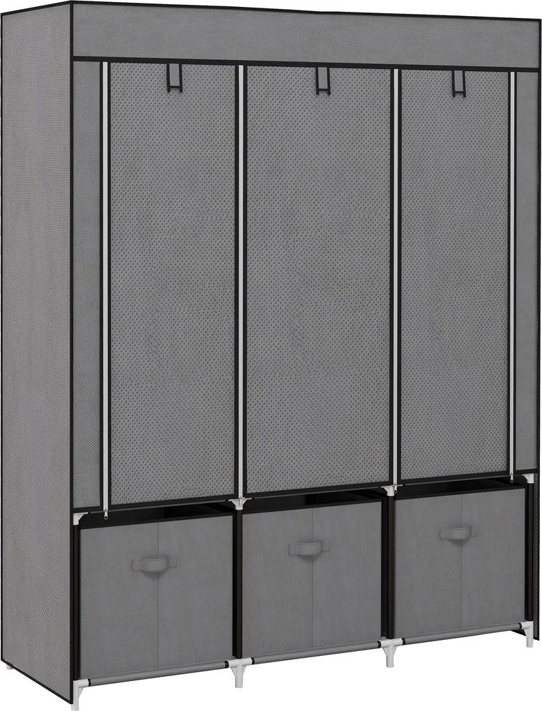 HOMCOM Șifonier din Pânză, Garderob Pliabil cu Rafturi și Sertare, Uși care se Rulează cu Fermoar, 125x43x162.5 cm, Gri | Aosom Romania