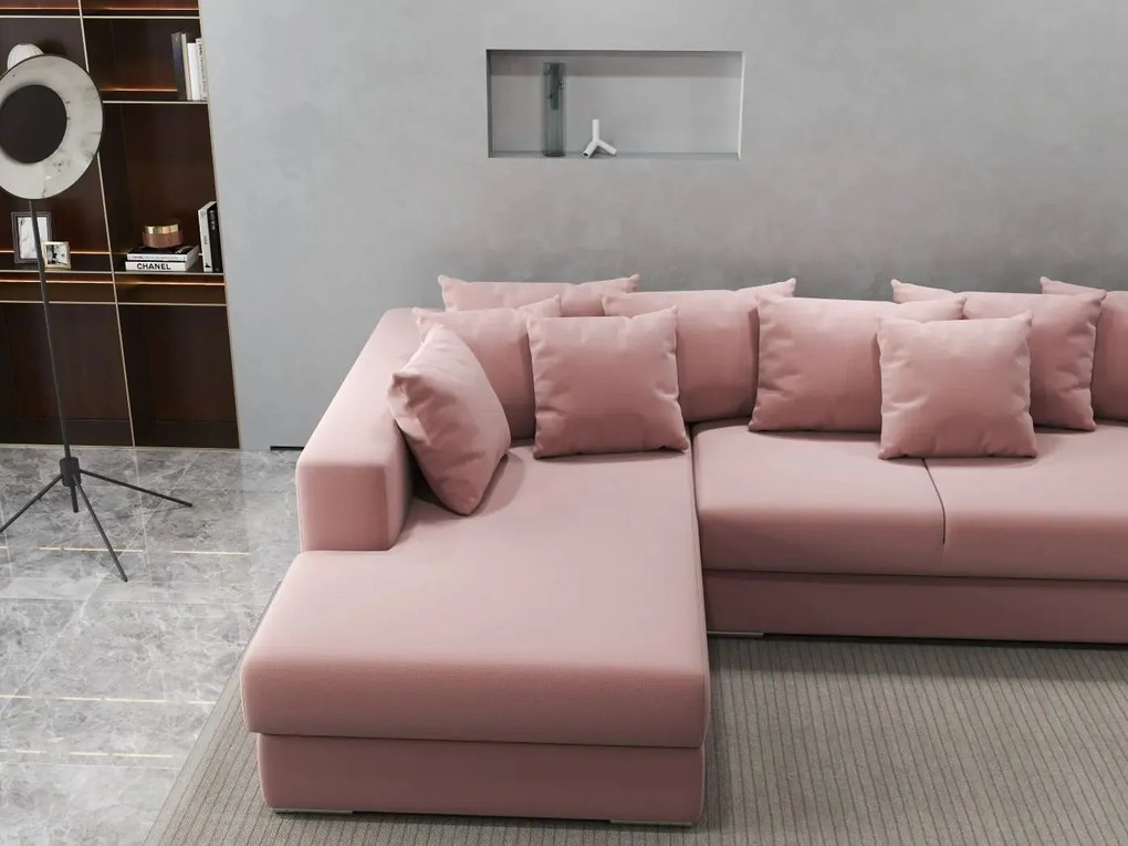 Colțar extensibil dumonde cu ladă de depozitare si sezut confortabil din spuma high-density, Gloria Royal Pink 320x183 cm