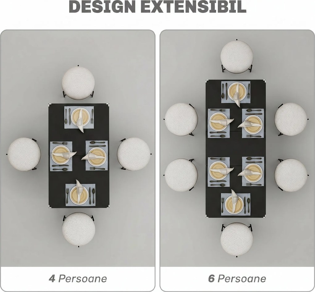 HOMCOM Masă de Grădină Extensibilă pentru 4-6 Persoane cu Picioare din Oțel, 160x70x75 cm, Negru | Aosom Romania