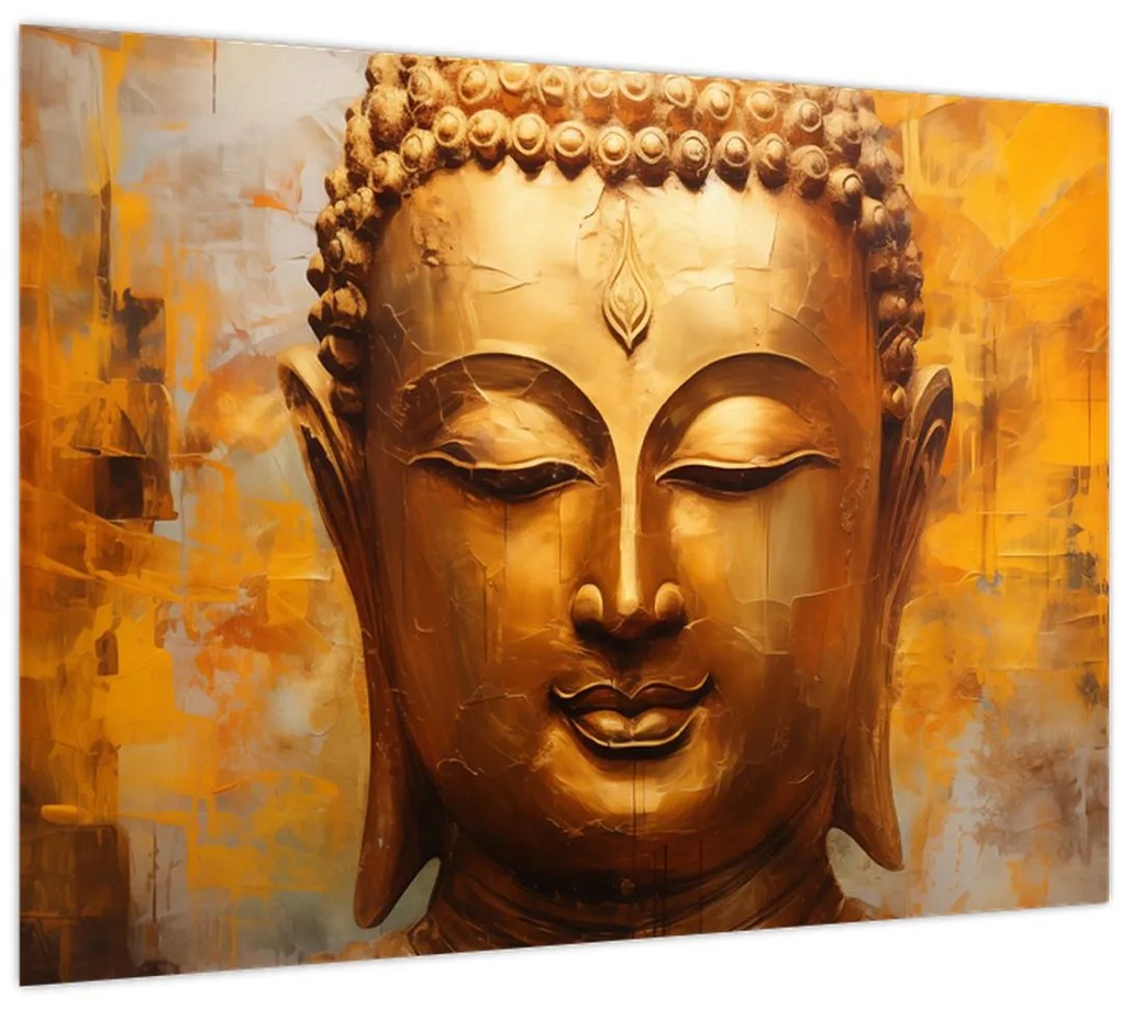 Tablou pe sticlă - Buddha, pictură în ulei (70x50 cm)