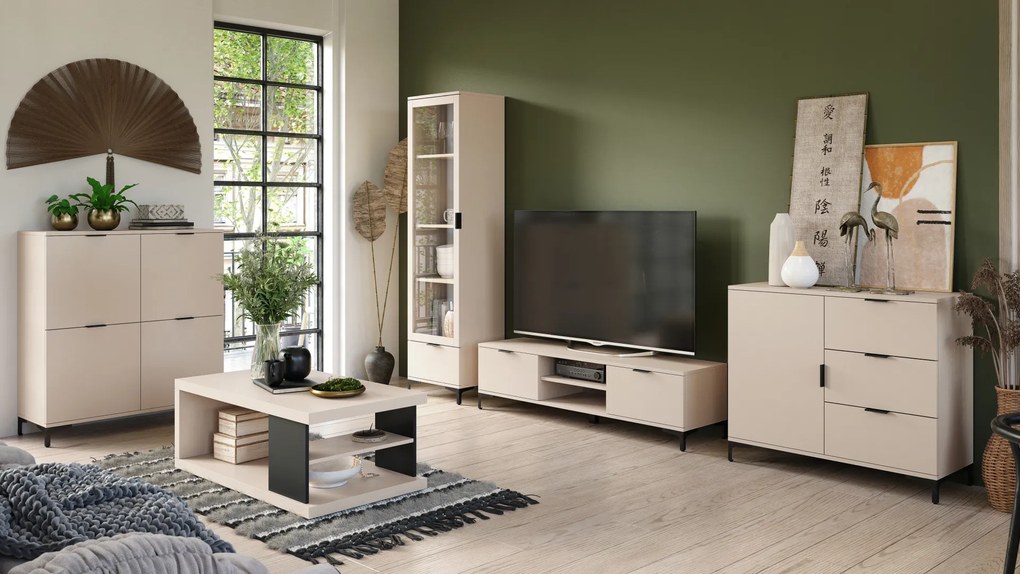 Mazzoni Măsuță LANA S-110 Bej (Șampanie) / Negru - MĂSUȚĂ DE CAFEA CU RAFT