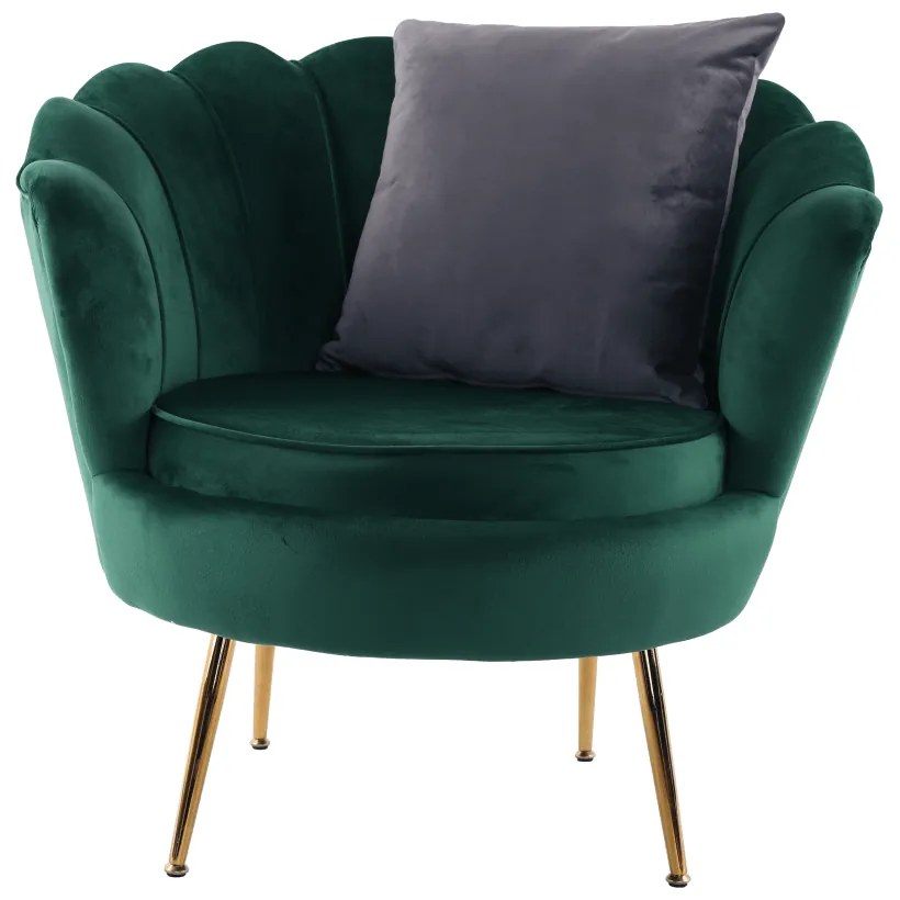 Fotoliu în stil Art-deco, catifea Velvet smarald/crom auriu, NOBLIN