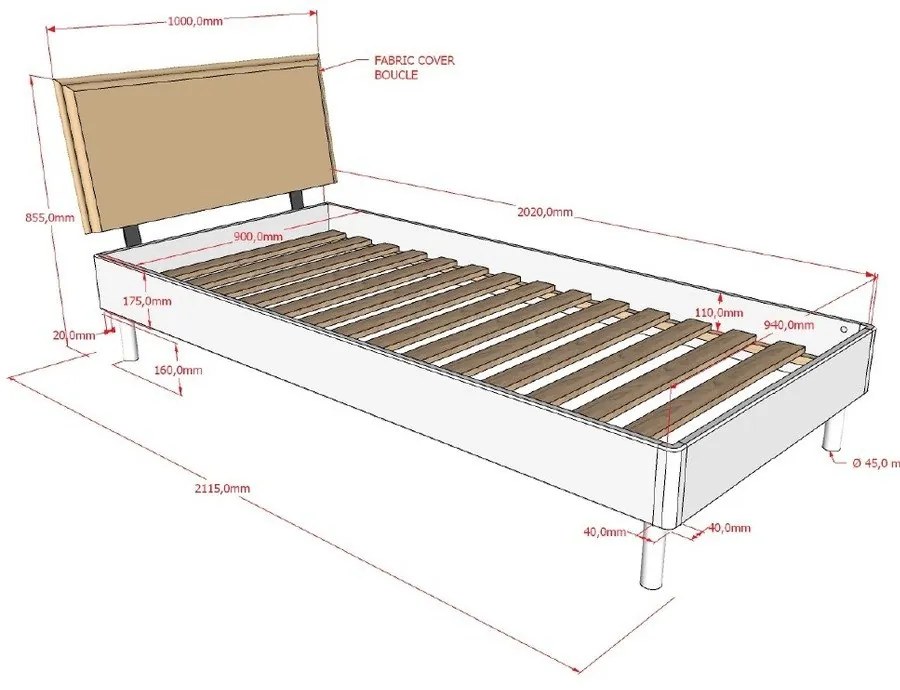 Pat în culoare naturală din lemn de stejar cu somieră 90x200 cm Forrest – Vipack