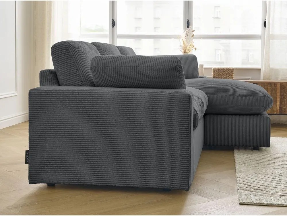 Colțar gri închis cu tapițerie din catifea reiată Belair – Bobochic Paris