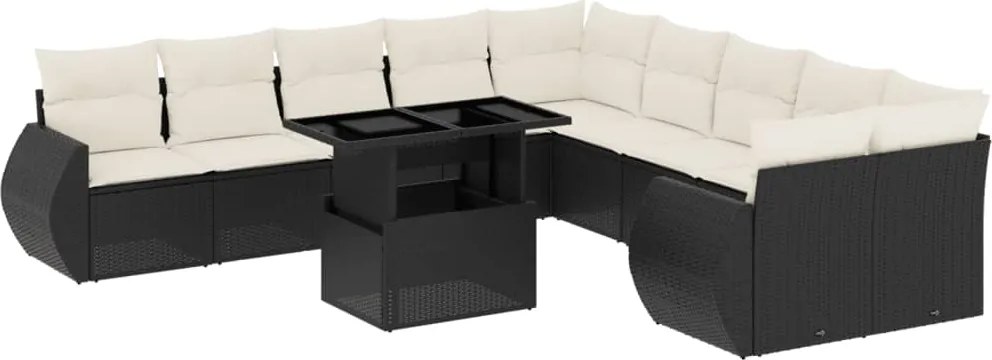 vidaXL Set canapele de grădină cu perne, 11 piese, negru, poliratan