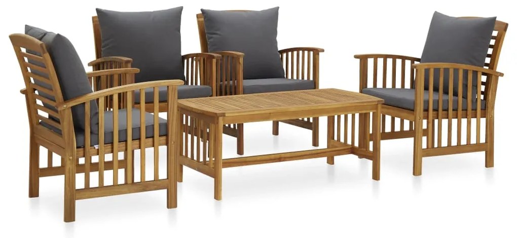 3057982 vidaXL Set mobilier grădină cu perne, 5 piese, lemn masiv de acacia