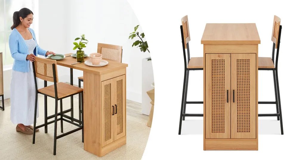 Set de dining elevat cu 3 piese și spațiu de depozitare