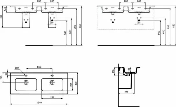 Lavoar suspendat dublu Ideal Standard Strada II 124 cm