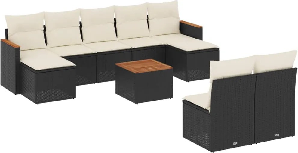 vidaXL Set canapele de grădină cu perne, 10 piese, negru, poliratan