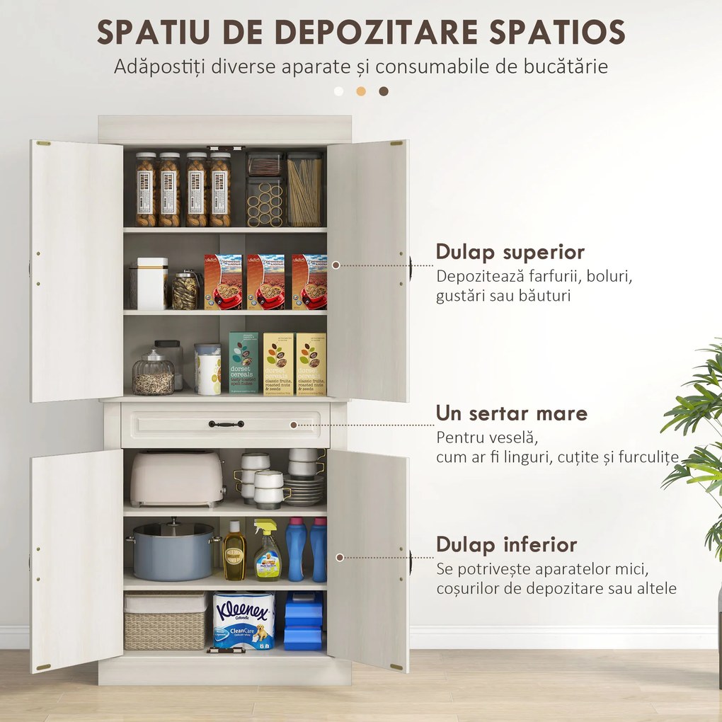 Bufet de bucatarie HOMCOM cu 2 dulapuri cu 2 usi si sertar, din lemn 80x35x180cm alb | Aosom RO