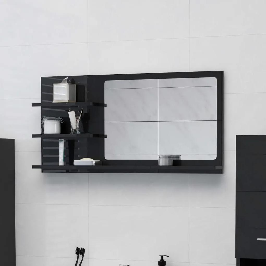 Oglinda de baie, negru extralucios , 90x10,5x45 cm, PAL negru foarte lucios
