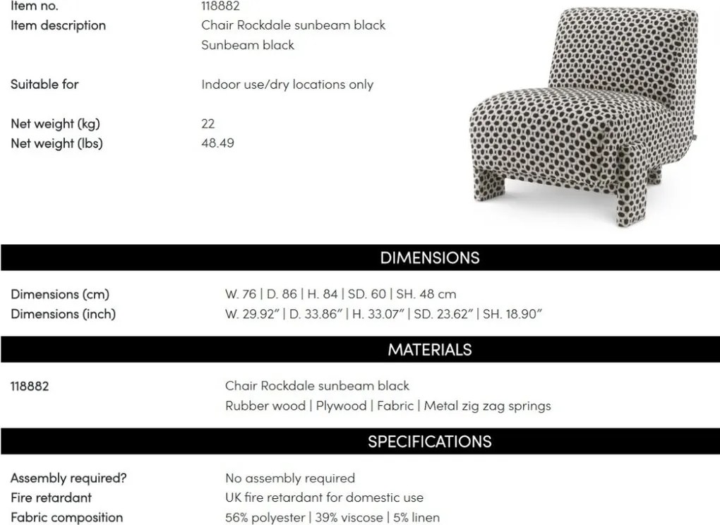 Fotoliu elegant design LUX Rockdale, Sunbeam black