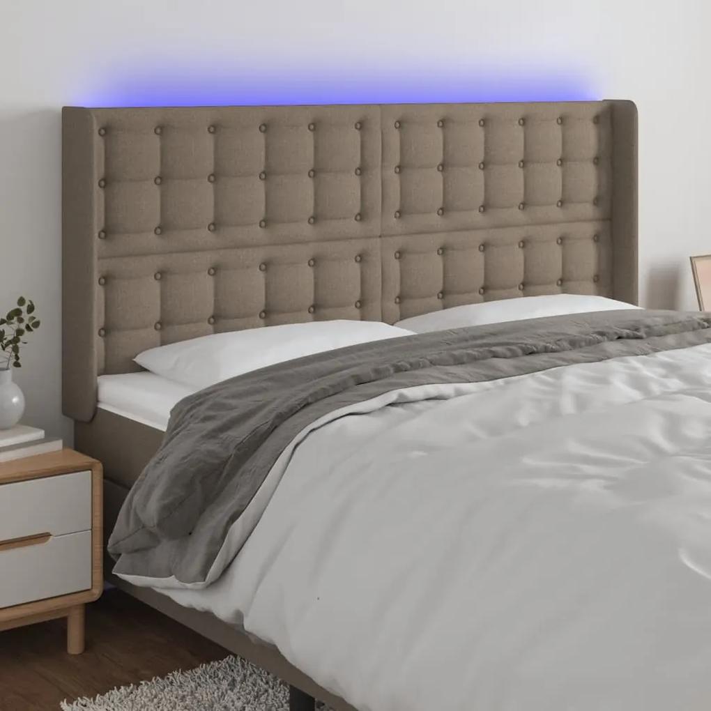 3124500 vidaXL Tăblie de pat cu LED, gri taupe, 183x16x118/128 cm, textil