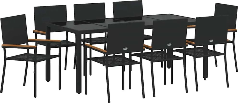 vidaXL Set de masă pentru grădină 9 pcs Negru poliratan
