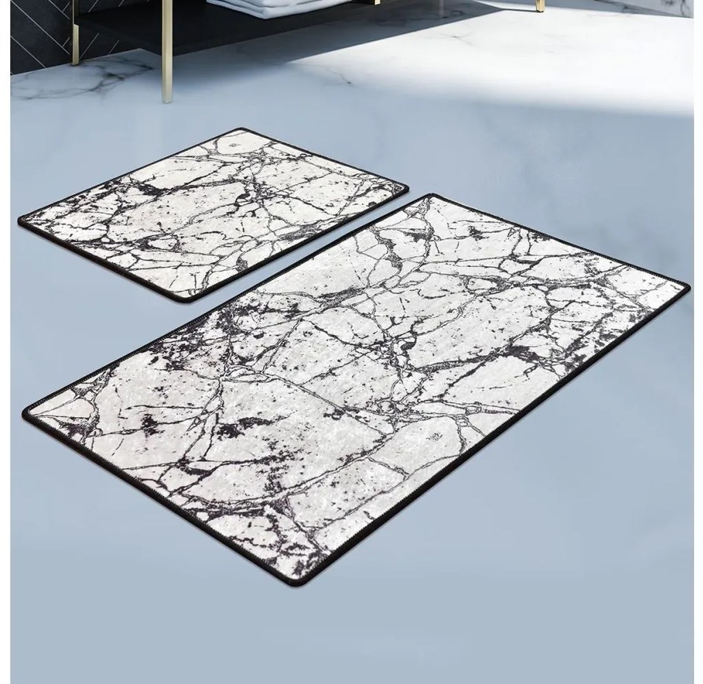 SET 2x covoraș pentru baie MARBLE 60/100 cm alb/negru