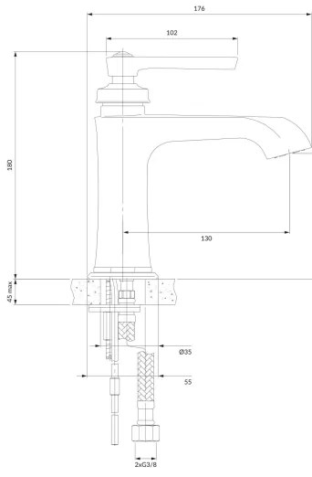 Baterie de lavoar OMNIRES AM5210CR ARMANCE 18 cm crom lucios