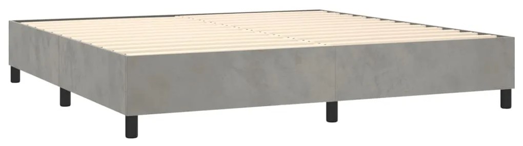 Pat box spring cu saltea, gri deschis, 180x200 cm, catifea Gri deschis, 180 x 200 cm, Cu blocuri patrate