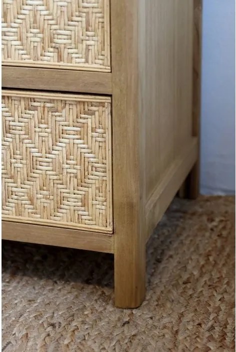 Noptieră din lemn si rattan împletit, 2 sertare, "Braided"