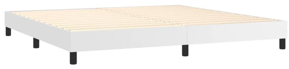 Pat box spring cu saltea, alb, 200x200 cm, piele ecologica Alb, 200 x 200 cm, Culoare unica si cuie de tapiterie