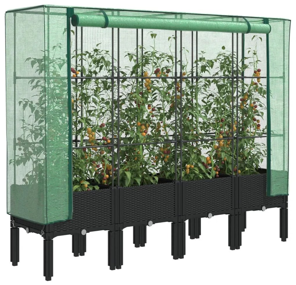 vidaXL Strat înălțat cu husă de seră, aspect ratan, 160x40x140 cm