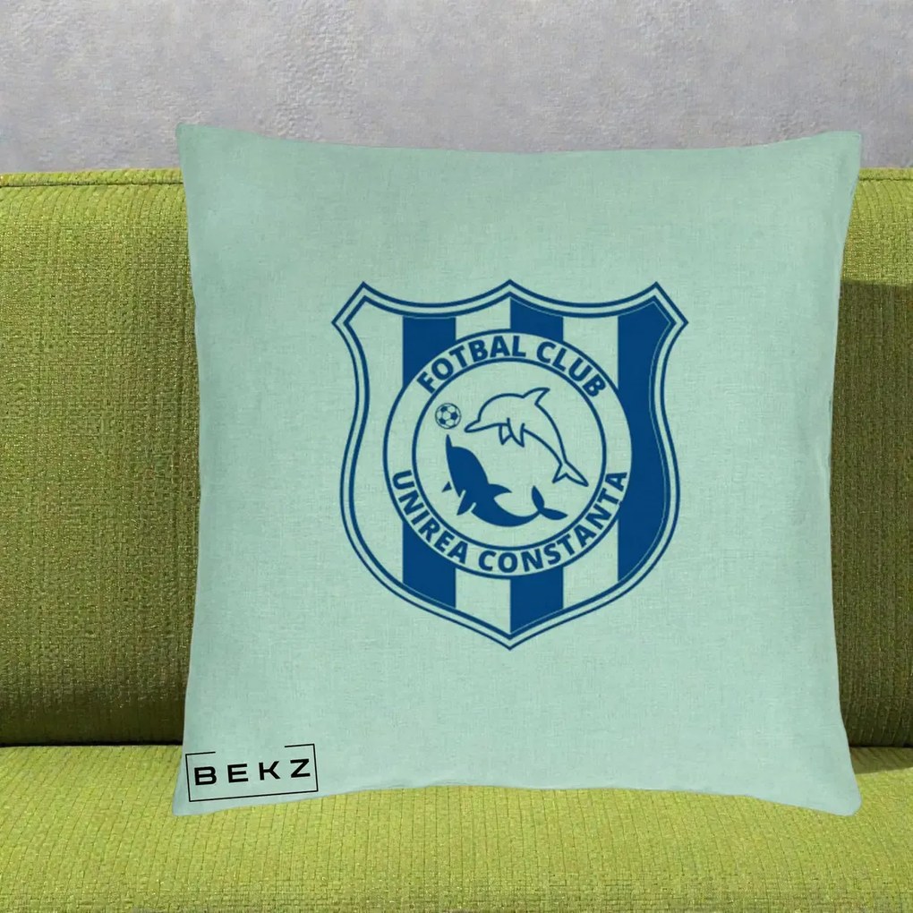Perna Personalizata FC Unirea Constanta Fotbal, 40x40 cm, Verde Menta, Husa Detasabila, Perna Inclusa, BEKZ®