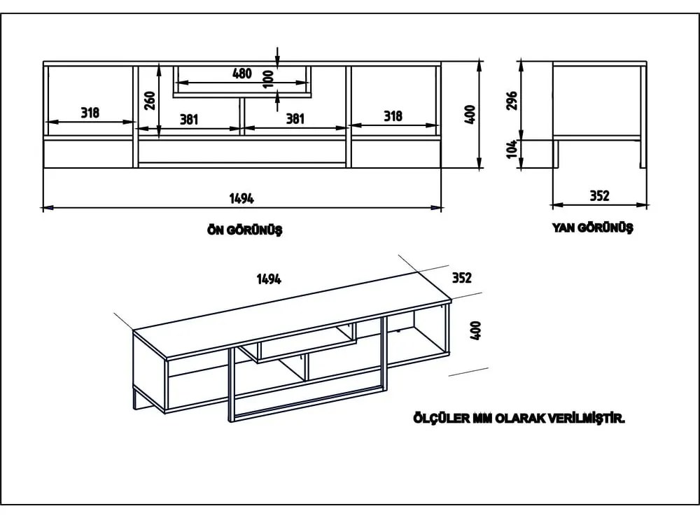 Comodă TV albă cu aspect de lemn de stejar 149x40 cm Asal – Kalune Design