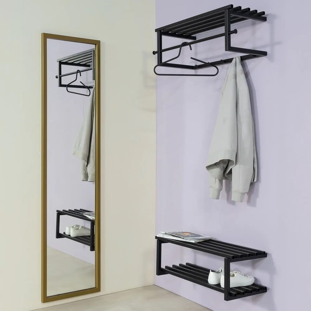 Cuier de perete negru cu raft din metal 76 cm Marco – Spinder Design