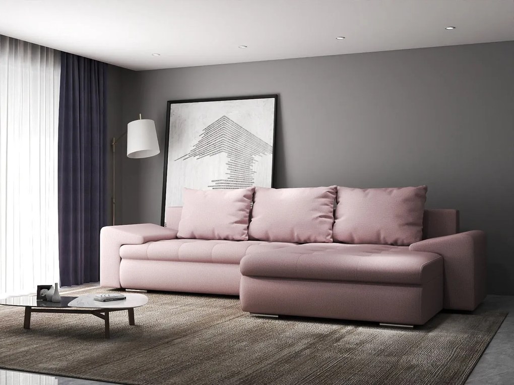 Colțar extensibil dumonde cu ladă de depozitare si sezut confortabil din spuma high-density, Leonardo Enjoy Roz 260x185 cm II