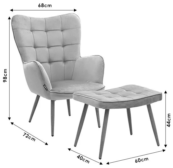 Fotoliu Maddison cu suport pentru picioare - perna catifea mar putred - culoare lemn natural 68x72x98cm