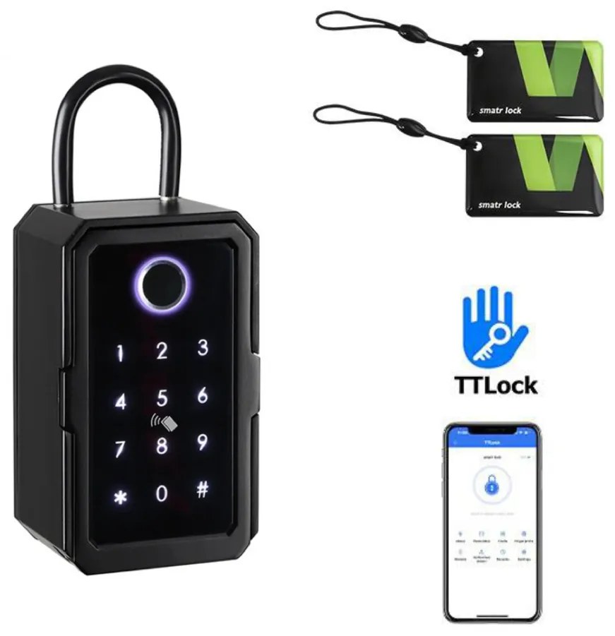 Cutie depozitare chei, Inteligenta, AMASAFE 3 Smart, Neagra, montata pe perete, Waterproof, IP65, App TT Lock, pentru Inchirieri in Regim Hotelier, Ai
