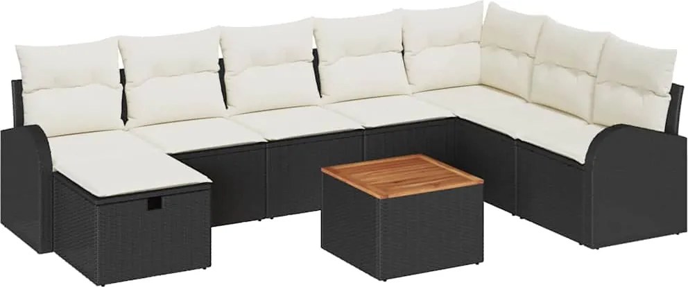 vidaXL Set de canapele pentru grădină cu pernă 9 pcs Negru Rattan poli