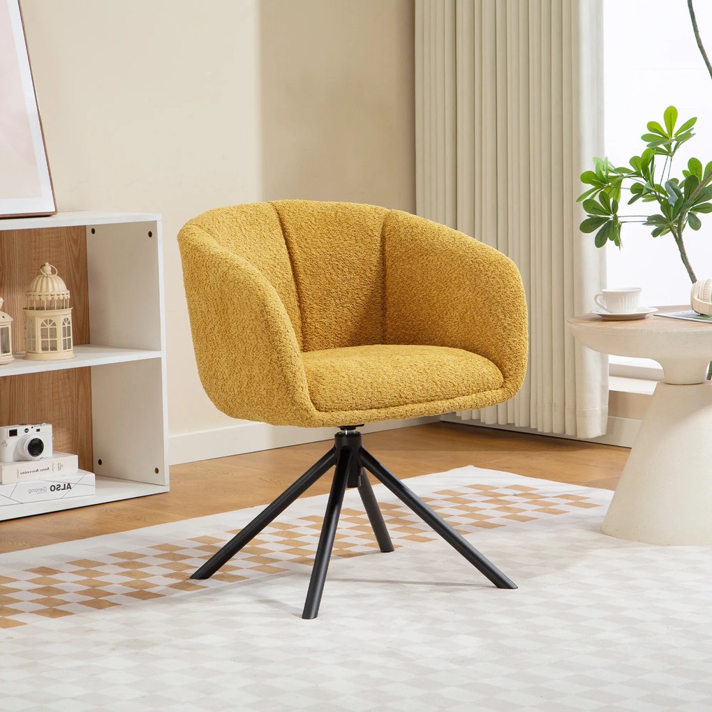 HOMCOM Fotoliu, scaun tapițat cu cupă de șezut confortabilă, rotativ, tapițerie moale, până la 120 kg, Galben | Aosom Romania