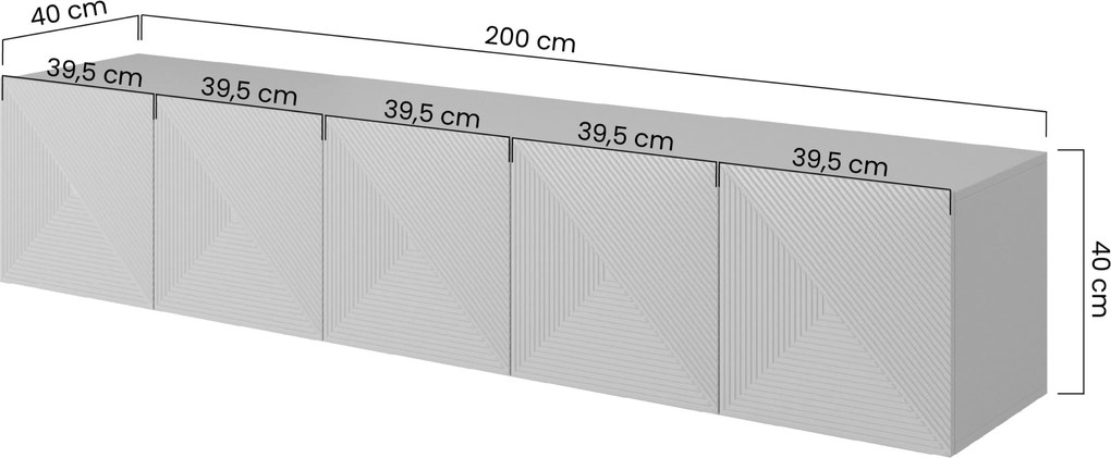 Comodă TV suspendată cu fronturi riflate Asha 200 cm - artisan / rivier stone mat
