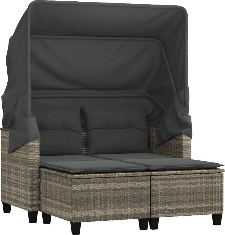 vidaXL Canapea grădină 2 locuri cu baldachin și scaune, gri, poliratan