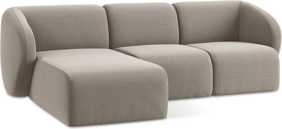 Colțar maro deschis cu tapițerie din catifea (cu colț pe partea stângă/cu șezlong) Lani – Makamii