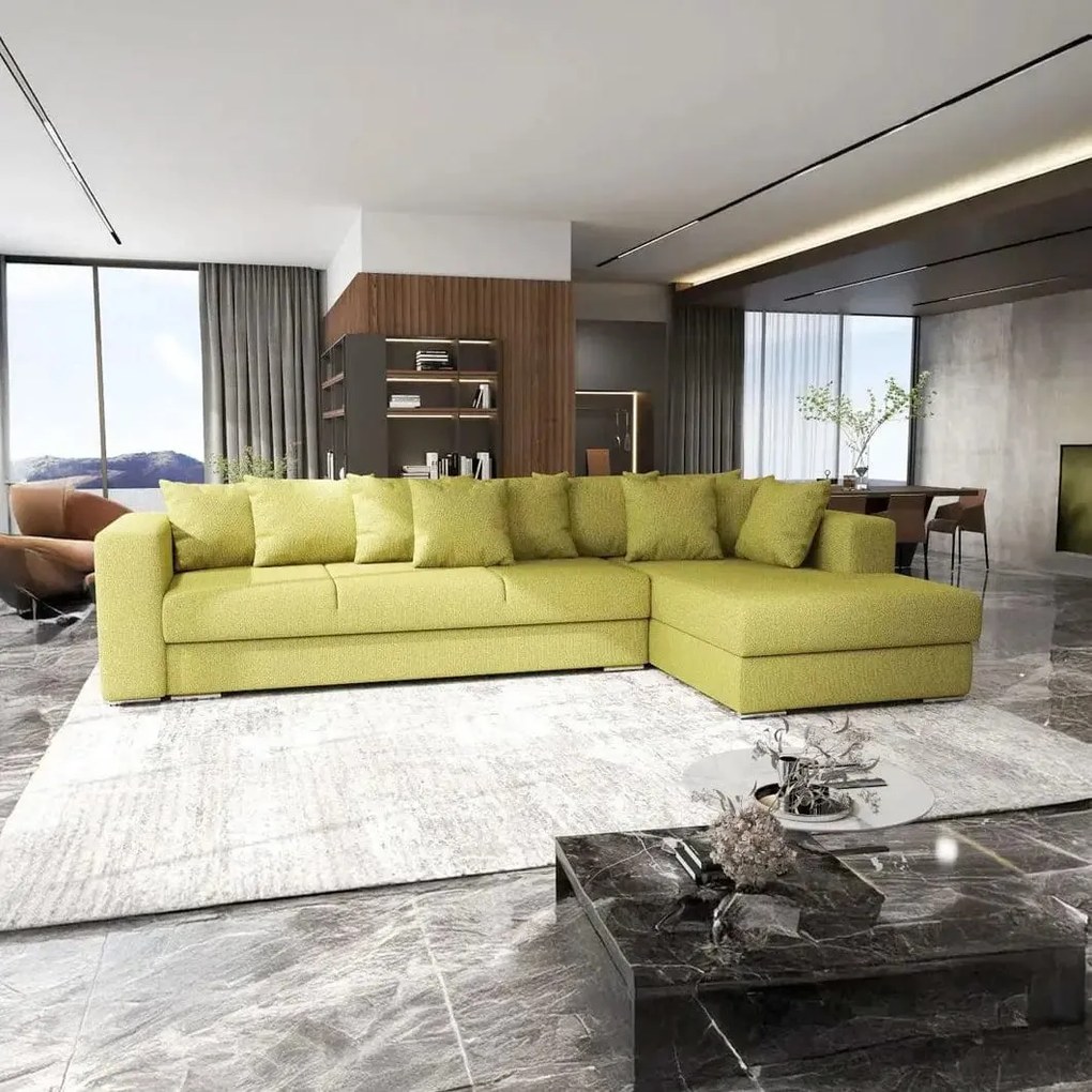 Colțar extensibil dumonde cu ladă de depozitare si sezut confortabil din spuma high-density, Gloria Enjoy Green II 320x183 cm